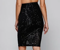 Sparkling Glamour High Waist Sequin Midi Skirt