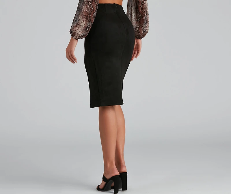 Slit Happens Faux Suede Midi Skirt