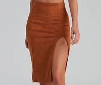 Slit Happens Faux Suede Midi Skirt