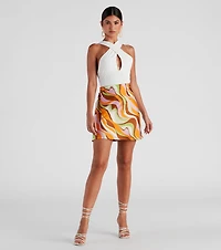 Retro Swirl Satin Mini Skirt