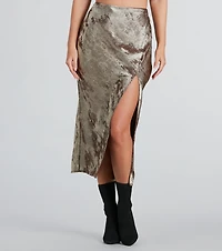 Trendy Shine Foiled Satin Midi Skirt
