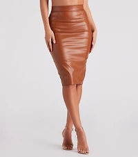 Business Babe Faux Leather Pencil Skirt