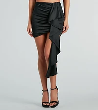 Beauty A Bottle Satin Ruffle Mini Skirt