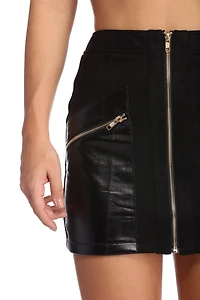 Zip It Up Faux Suede Mini Skirt