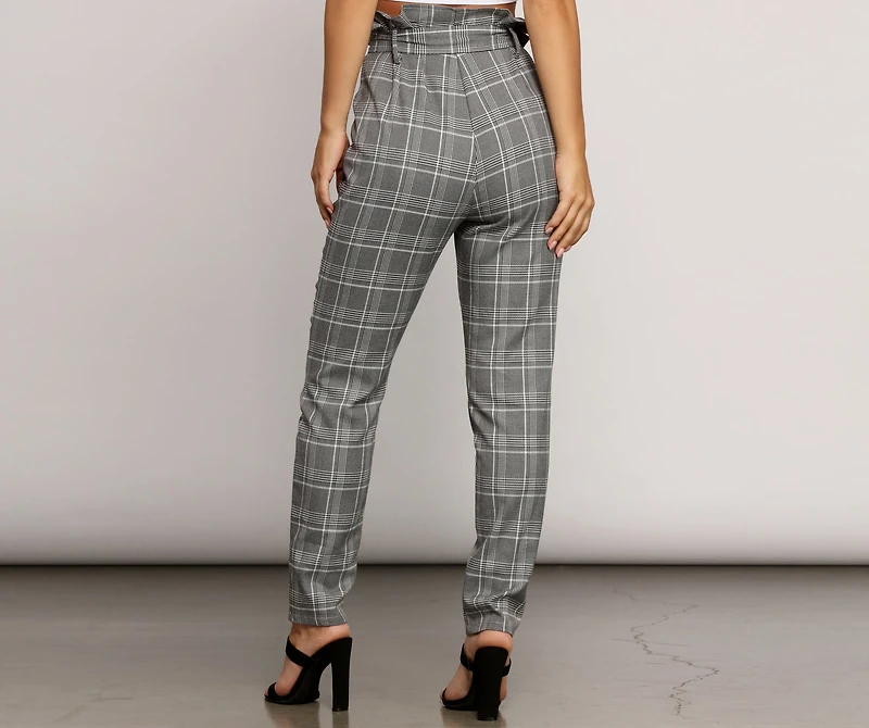 Paper Bag Plaid Tapered Pants