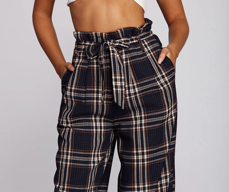 Perfectly Poised Plaid Paper Bag Pants