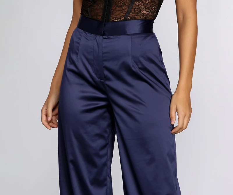 High Waist Satin Wide Leg Pants