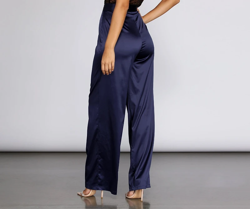 High Waist Satin Wide Leg Pants