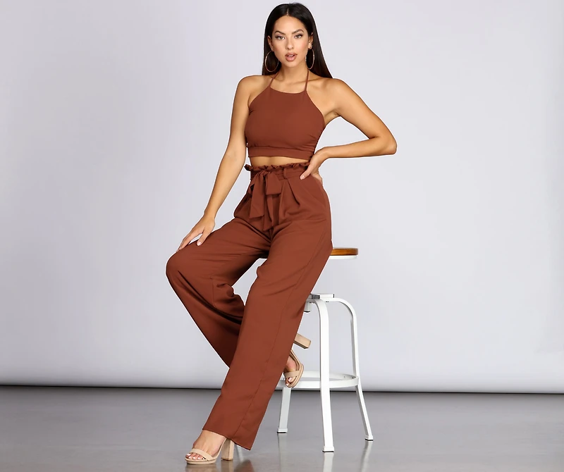Ruffle Trim High-Waist Pants