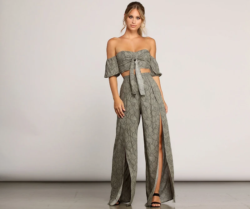 Leafy Greens Printed Slit Pants