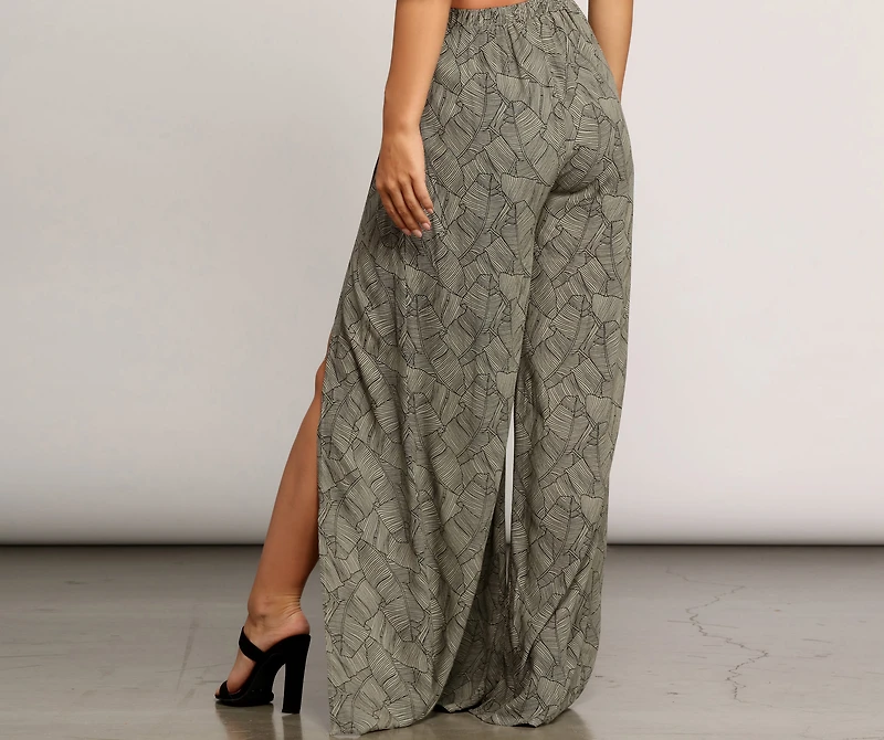 Leafy Greens Printed Slit Pants