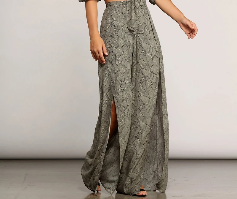 Leafy Greens Printed Slit Pants