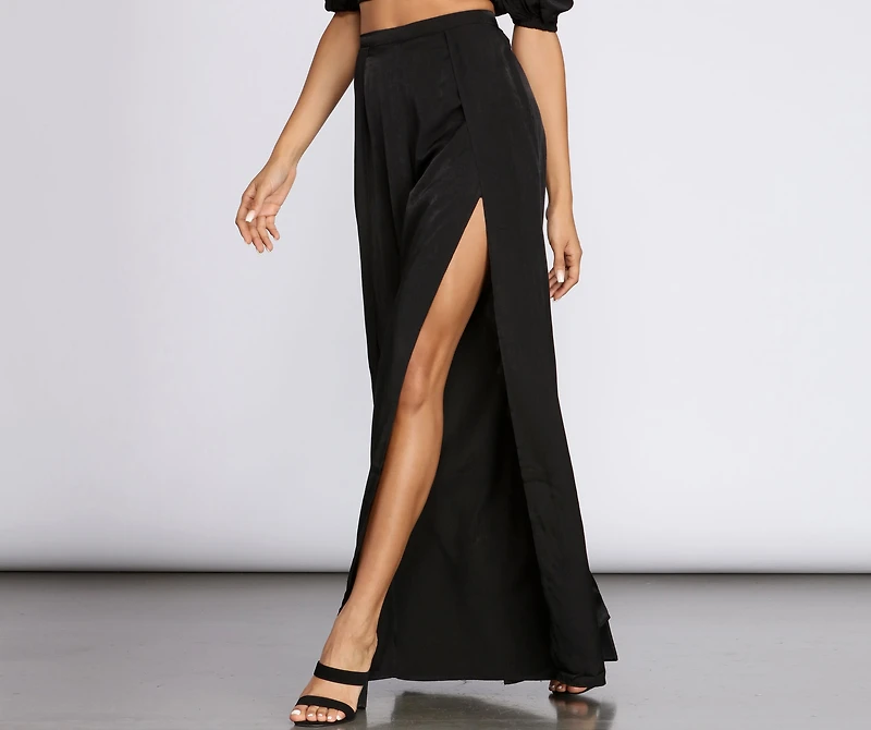 Flirty Front Slit Wide Leg Pants