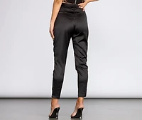 Tie Waist Satin Tapered Pants