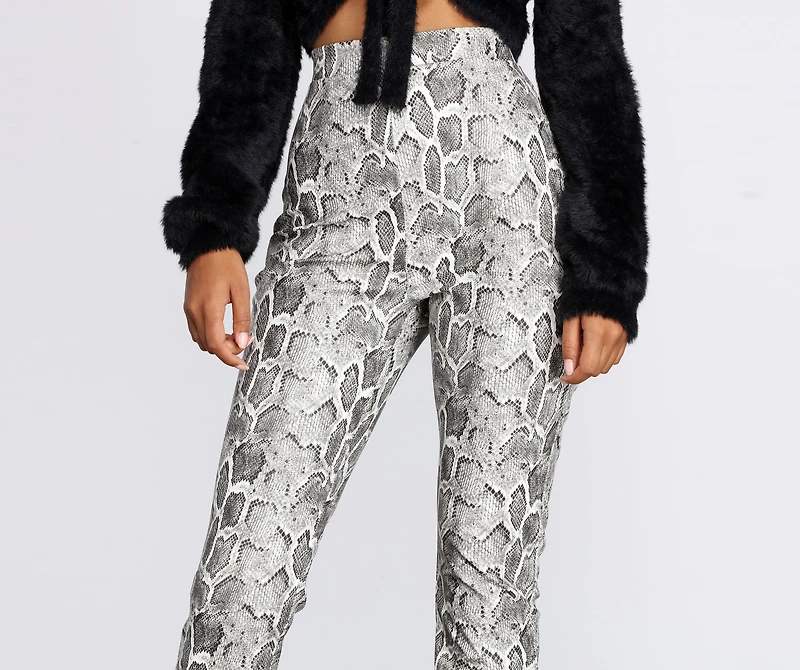 High Waist Snake Print PU Leggings