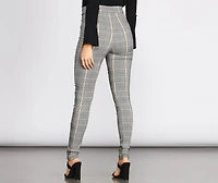 High Rise Tie Waist Plaid Skinny Pants
