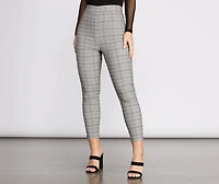 Pull Up Plaid Mid Rise Skinny Trousers