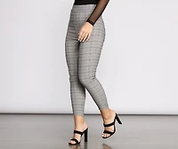Pull Up Plaid Mid Rise Skinny Trousers