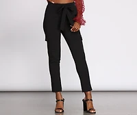 High Rise Tie Waist Tapered Pants