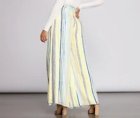 Front Slit Striped Wide Leg Pants