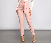 High Rise Tie Waist Tapered Pants