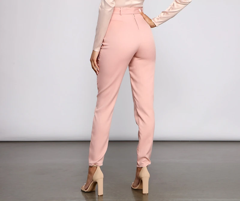 High Rise Tie Waist Tapered Pants