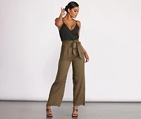 Two Tone Sleeveless V-Neck Paperbag Jumpsuit