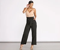 Two Tone Sleeveless V-Neck Paperbag Jumpsuit