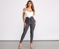 High Waist Double Striped Skinny Dress Pants