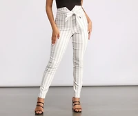High Waist Double Striped Skinny Dress Pants