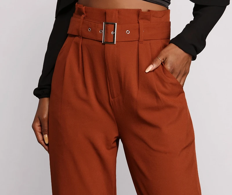 High Waist Belted Paperbag Pants