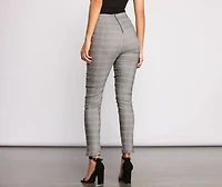 High Waist Tie Front Plaid Skinny Pants