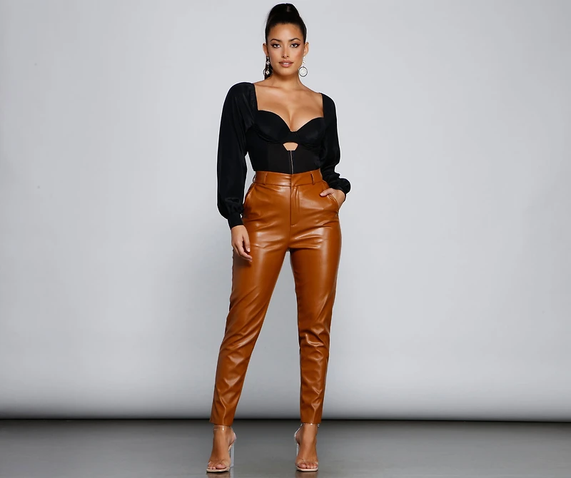 Classic Chic High Waist Faux Leather Pants