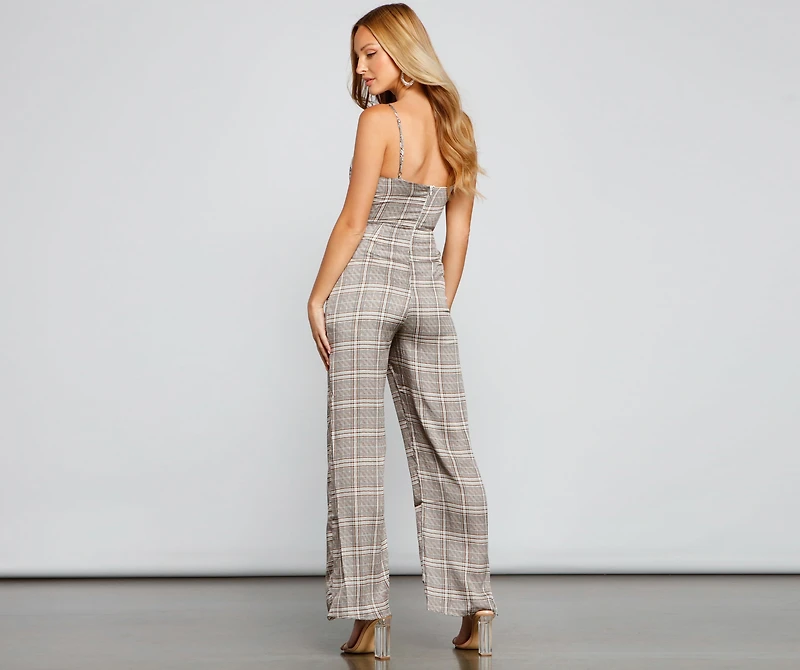 Plaid Perfection Twist Front Jumpsuit