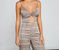 Plaid Perfection Twist Front Jumpsuit