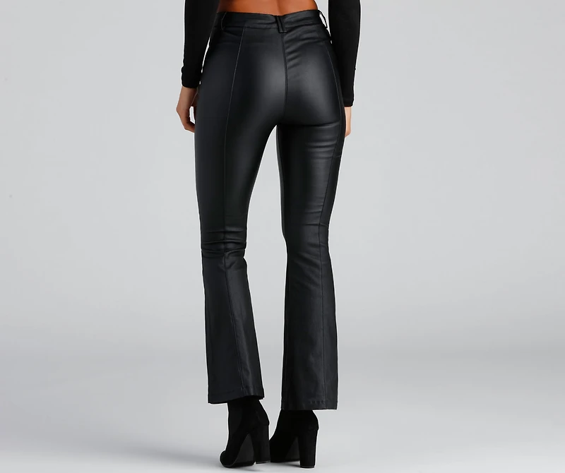 Coated Chic Seam Flare Pants