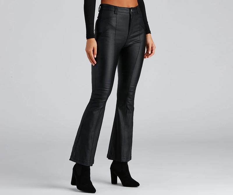 Coated Chic Seam Flare Pants