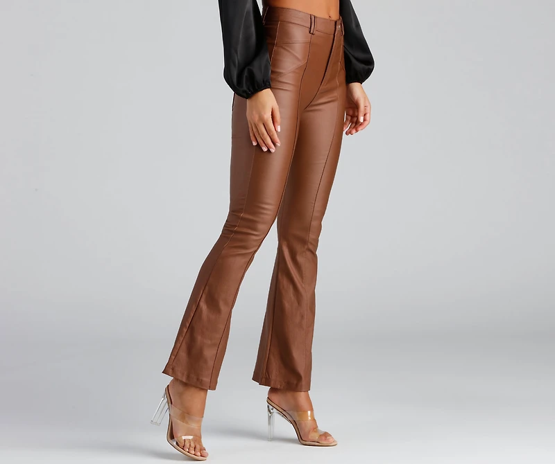 Coated Chic Seam Flare Pants