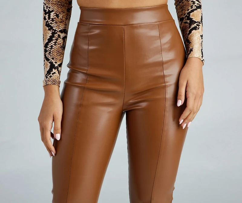 Sleek Split Hem Faux Leather Leggings