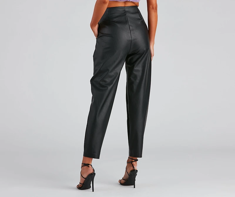 Chic Pleated Faux Leather Trousers