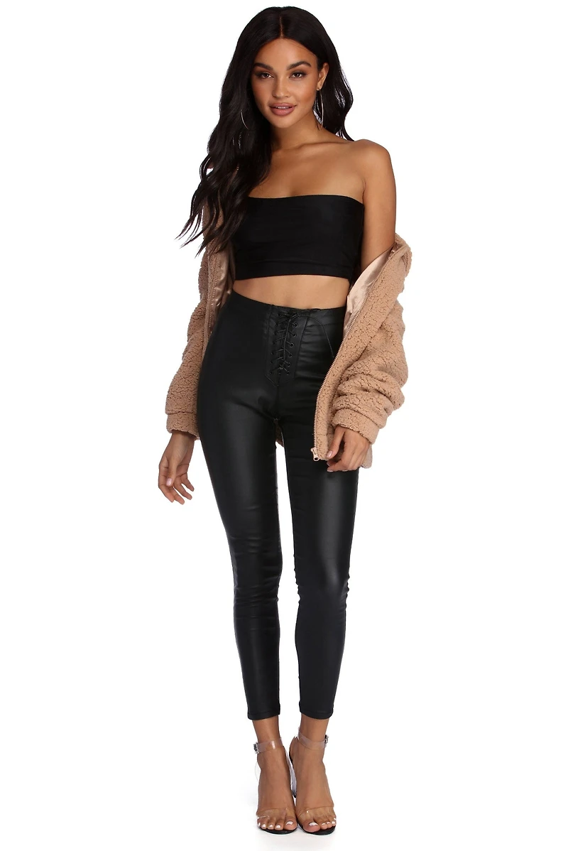 Lace Up PU Pants