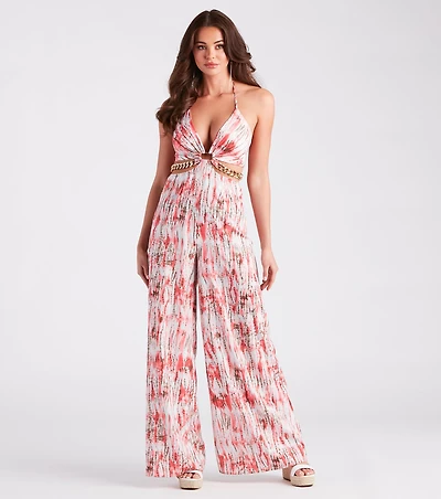 Feelin' Artsy Abstract Print Cutout Jumpsuit