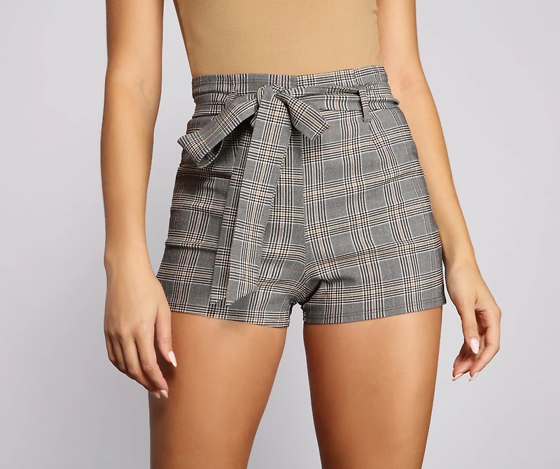 Tie Waist Plaid Shorts