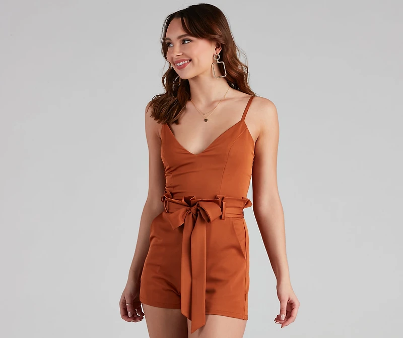 Jetset Life V-Neck Paper Bag Romper