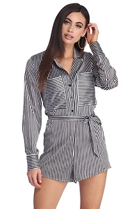Stylishly Striped Shirt Romper
