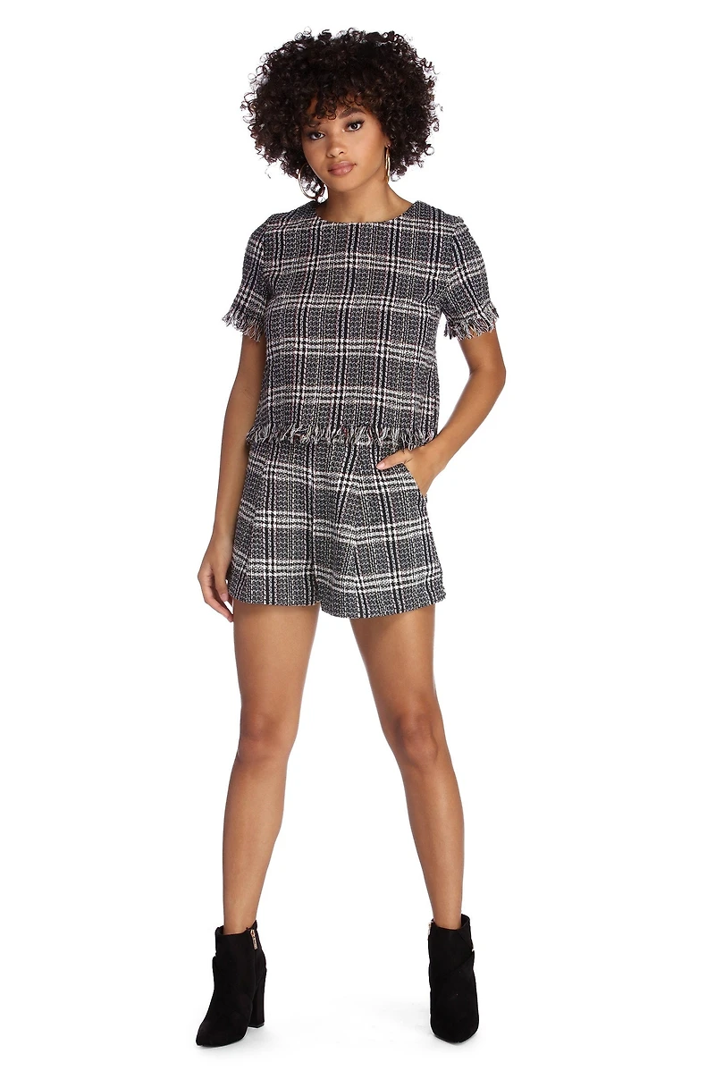 Plaid Boucle Shorts