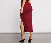 Ribbed High Slit Maxi Skirt