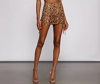 High Waist Leopard Print Ruched Mini Skirt