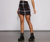 Plaid Perfection Ruched Mini Skirt