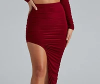 First Look Ruched Maxi Skirt